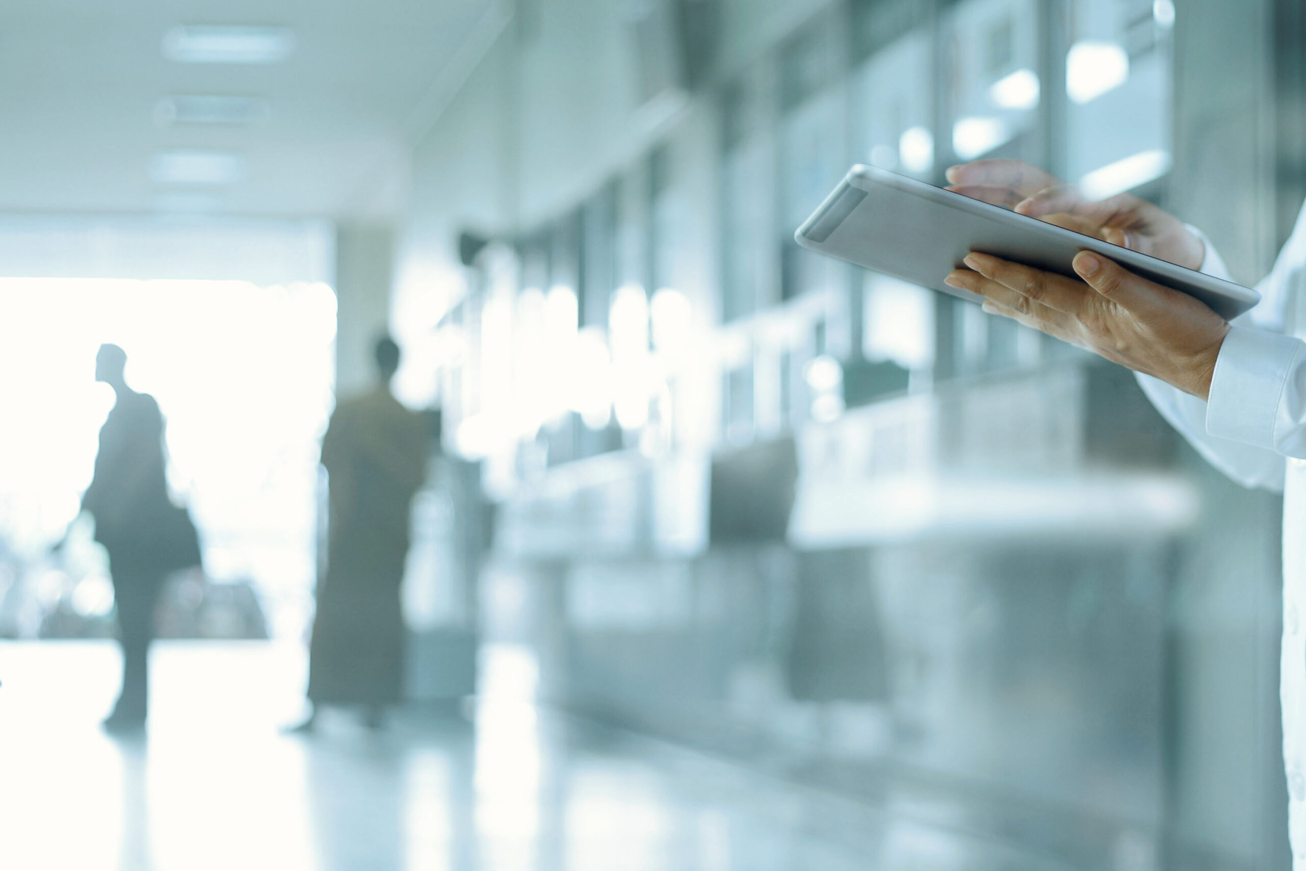 Healthcare and medicine. Medical and technology. Doctor working on digital tablet on hospital background